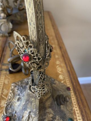 Antique Art Nouveau Czech Filigree Jeweled Desk Lamp Petite 4