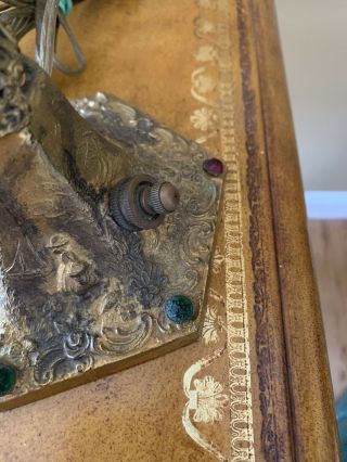 Antique Art Nouveau Czech Filigree Jeweled Desk Lamp Petite 5