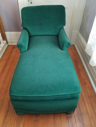 vintage chaise lounge,  Green Velvet w arms,  Pre 1950s, 4