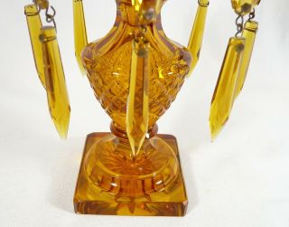 Antique Victorian Candlestick Holder AMBER LUSTRE 2 piece 7 1/4 inch Cut Glass 3