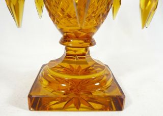 Antique Victorian Candlestick Holder AMBER LUSTRE 2 piece 7 1/4 inch Cut Glass 4