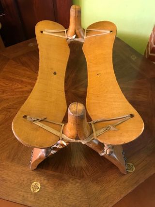 Old Vintage 20th Mid - Century Camel Saddle Foot Stool All Wood