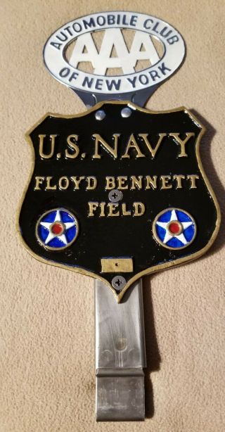 Very Rare Restored U.  S.  Navy Floyd Bennett Field Brass Auto Entry Badge Ww2,