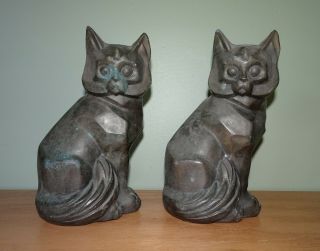 Rare Antique 1929 Crescent Metal Persian Cat Bookends Statues 6 5/8 "