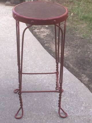 Antique Ice Cream Parlor Bar Stool Wrought Iron Twisted Legs 24 " By 11.  75 "