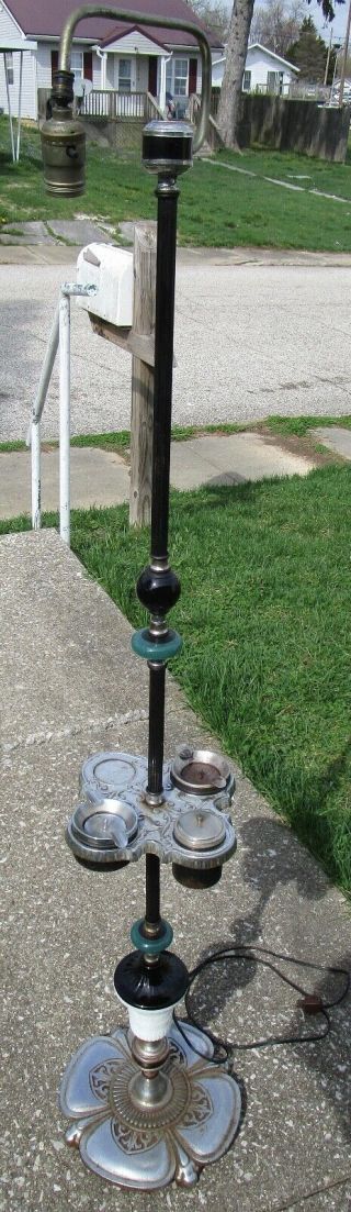 Antique Vintage Art Deco Smoke Stand Slag Glass Cast Iron Floor Lamp 2