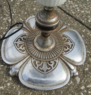 Antique Vintage Art Deco Smoke Stand Slag Glass Cast Iron Floor Lamp 7