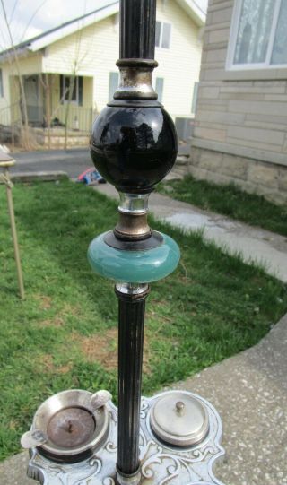 Antique Vintage Art Deco Smoke Stand Slag Glass Cast Iron Floor Lamp 8