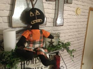 Primitive Halloween Fall Black Pumpkin Boy Doll Decor