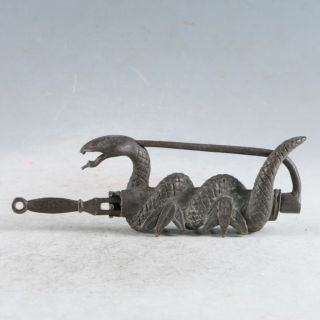 Rare Collectibles Chinese Old Style Brass Handmade Snake Lock With Key Q183