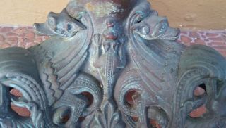 Rare Antique Victorian Cast Bronze Base With Winged Dragons,  Jackals INCREDIBLE 3