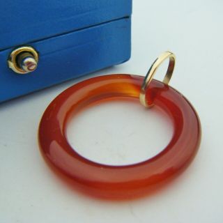 Antique C19th Victorian ? Chinese Red Carnelian Agate 9ct Gold Loop Pendant