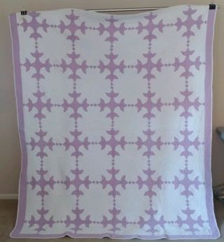 Antique Quilt Unique Old Pattern Lovely Vintage Lavender And White 84 " ×70 " (q13)