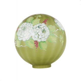 Antique Green Satin Glass 11 " Ball Globe Lamp Shade W/ Hand Painted Hydrangeas