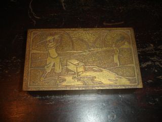 Anitque Silver Crest Bronze Dresser Box Man & Woman Golfers Golf Club Art Deco