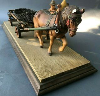 Large Hand Carved Four Horse Drawn Covered Wagon w Rider 25 