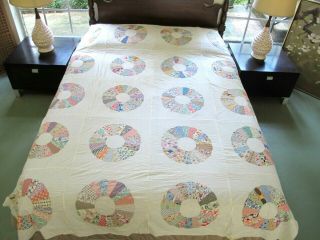 Vintage Applique Dresden Plate Quilt Top,  Many Different Feed Sack Prints; Good