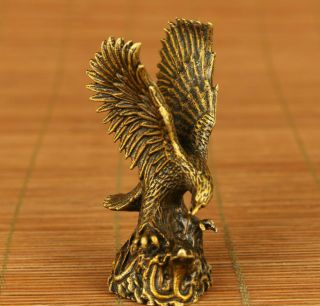 Antique Chinese Old Copper Hand Carved Eagle Statue Figure Netsuke Hand Piece