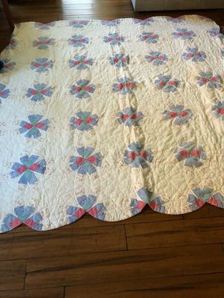 Quilt - White With Red/blue - 83 X 81 - Not Old - - Great For Crafts