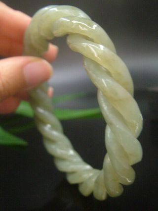 Antique Chinese Nephrite Celadon Hetian Jade Hollow 3 - Twist Wire Bracelets