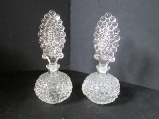 Two Antique Dresser Perfume Glass Bottles Clear Hobnail W Ground Stopper