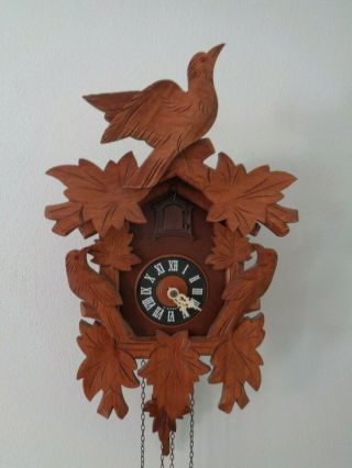 Vintage West Germany 8 Day Cuckoo Clock Birds Leaves Great