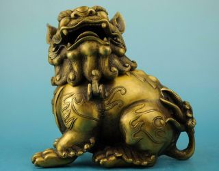 Chinese Old Fengshui Copper Hand - Carved Unicorn Pi Xiu Statue Censer E02