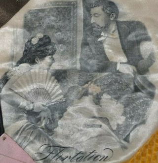 Crazy Quilt Block Lithograph Silk Courting Victorian Man Woman Antique