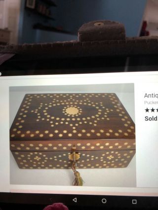 Antique English Regency Jewelry Box,  Cut Brass Star Inlaid C.  1820