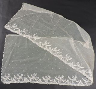 Antique 19th C Hand Made Tambour Lace Veil For Bonnet