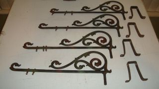 4 Antique Vintage Cast Iron Swing Arm Curtain Rods With Brackets Some Hangers
