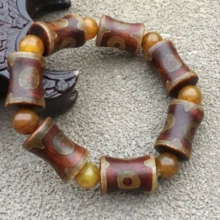 Rare Tibetan Natural Old Agate 3 Eyed Dzi Amulet Bracelet Hand String X7