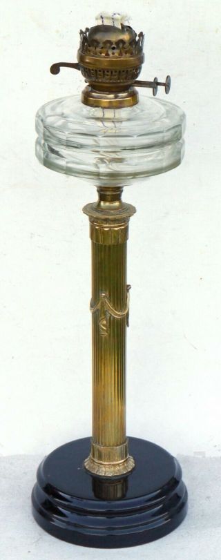 Antique Victorian Solid Brass Corinthian Column Oil Lamp 58cm