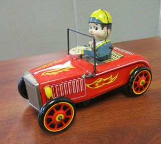 Vintage Ko Made In Japan Tin Litho Wind Up Bumpin Go Hot Rod