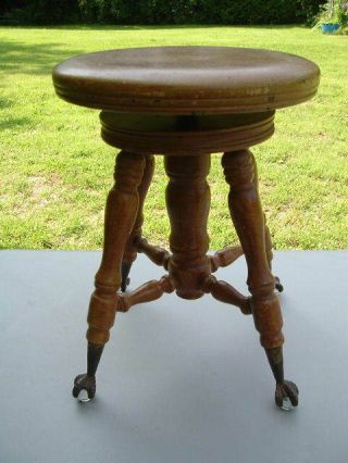 Vintage Antique Piano Stool With Glass Ball And Claw Feet