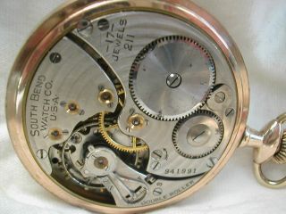 VINTAGE SOUTH BEND 16s O/F POCKET WATCH 17 - JEWEL No.  211 EXTRA COND RUNNING 5