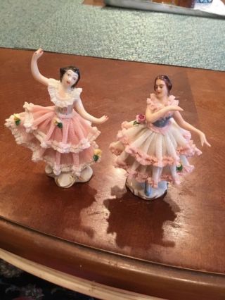 Two Dresden Lace Ballerina Figurine “mint”