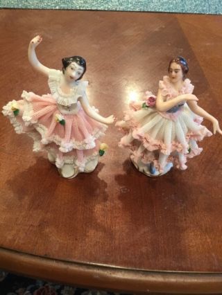 Two Dresden Lace Ballerina Figurine “Mint” 7