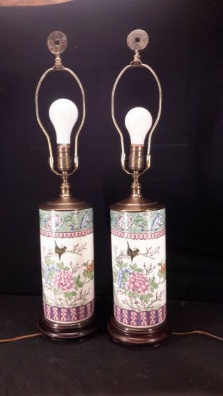Set Of Antique Handpainted Chinese Lamps (mbl166)