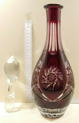 2 Vintage Cranberry/Ruby/Red Cut to Clear Crystal Glass Wine Carafe/Decanter 2