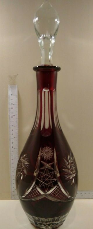 2 Vintage Cranberry/Ruby/Red Cut to Clear Crystal Glass Wine Carafe/Decanter 7