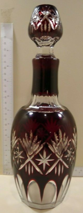 2 Vintage Cranberry/Ruby/Red Cut to Clear Crystal Glass Wine Carafe/Decanter 8