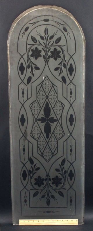 Large 19thc Antique Frosted Floral Cut Glass,  Victorian Door Window,  Nr