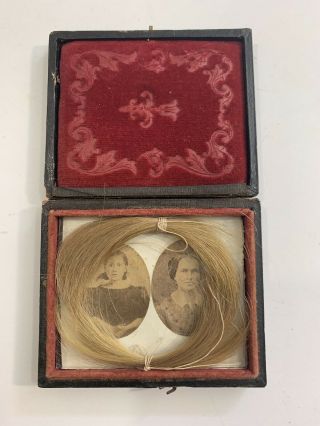 Victorian Mourning Photo With Hair In Daguerreotype Case