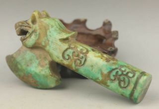 Chinese Old Jade Hand - Carved Dragon Design Axe Statue 4.  1 Inch