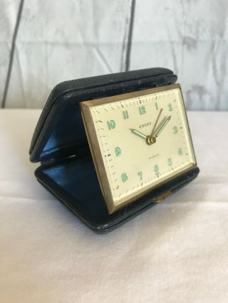 Vintage German Made Essex Wind - Up Folding Travel Alarm Clock Illuminated Glow