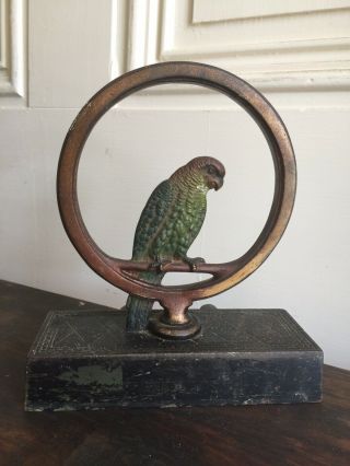 Antique Bradley & Hubbard Cast Iron Parrot Parakeet Bird Art Statue Doorstop 8”