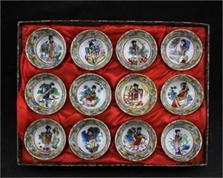 Exquisite Vintage Handwork Porcelain Painted 12 Belles Usable Wineglass Cups红楼梦