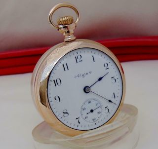 Antique 1904 Elgin Pocket Watch In 14 K Gold Filled Case - Size 18 - Runs