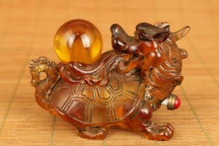 Chinese Old Colouredd Glass Hand Carved Turtle Dragon Statue Snuff Bottle